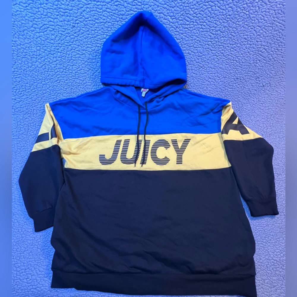 Juicy Couture Juice Pullover Hoodie Womens Size XL Blue And Yellow Oversized - Picture 13 of 13